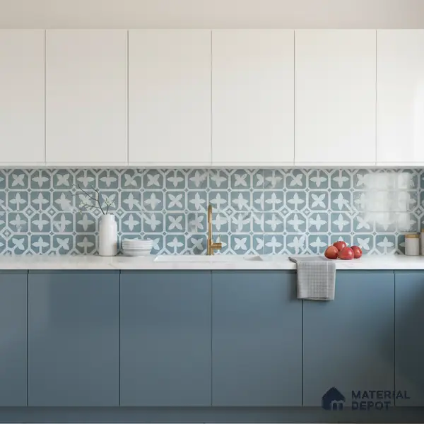 Moroccan Floor & Wall Tile TL 02120 Marine Blue 2 ft x 2 ft Matte Finish Vitrified Tile - 9.5 mm | Suitable For Kitchen, Bathroom, Dining Area | Please Expect a Slight Variation of Pattern