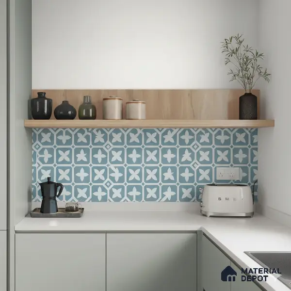Moroccan Floor & Wall Tile TL 02120 Marine Blue 2 ft x 2 ft Matte Finish Vitrified Tile - 9.5 mm | Suitable For Kitchen, Bathroom, Dining Area | Please Expect a Slight Variation of Pattern
