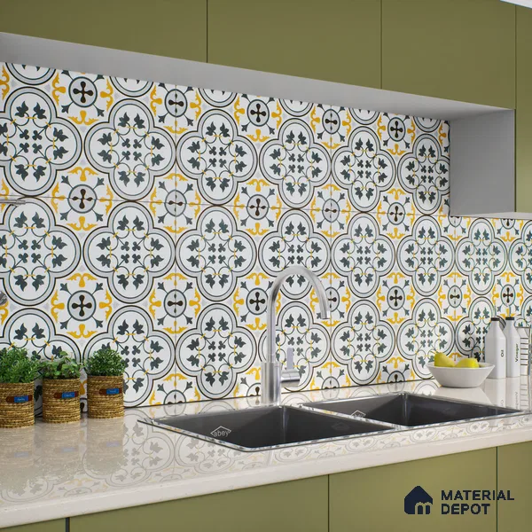 Moroccan Floor & Wall Tile TL 02123 Brown & Blue 2 ft x 2 ft Matte Finish Vitrified Tile - 9.5 mm | Suitable For Kitchen, Balcony, Dining Area | Please Expect a Slight Variation of Pattern