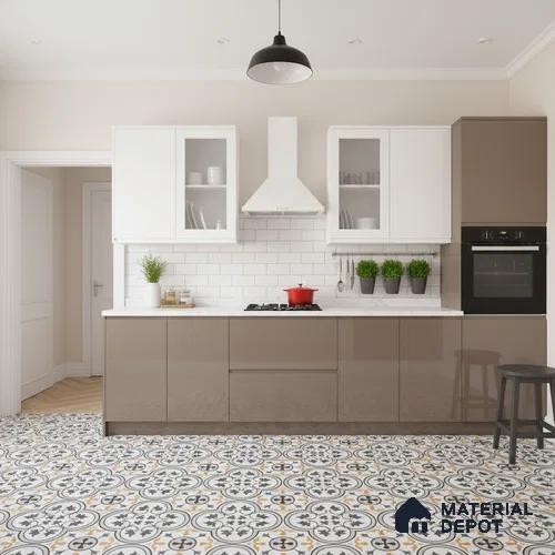 Moroccan Floor & Wall Tile TL 02123 Brown & Blue 2 ft x 2 ft Matte Finish Vitrified Tile - 9.5 mm | Suitable For Kitchen, Balcony, Dining Area | Please Expect a Slight Variation of Pattern