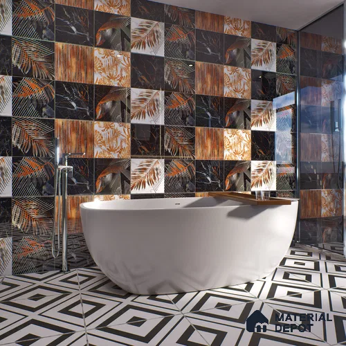 Tropical Look Wall Tile TL 02160 Costa Black Decore 4 ft x 2 ft Glossy Finish Vitrified Tile - 9 mm | Suitable for Bathroom, Accent/Feature Wall, Kitchen