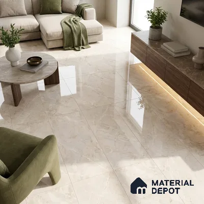 Marble Crema Marfil Wall & Floor Tile TL 02174 Sand Beige 4 ft x 2 ft Glossy Finish Vitrified Tile - 9 mm | Suitable For Living Room, Bedroom, Dining