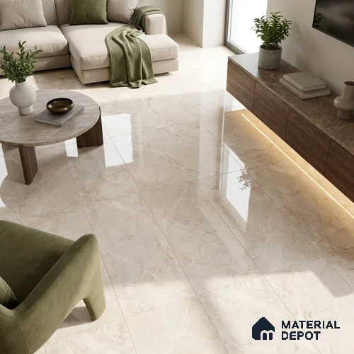 Marble Crema Marfil Wall & Floor Tile TL 02174 Sand Beige 4 ft x 2 ft Glossy Finish Vitrified Tile - 9 mm | Suitable For Living Room, Bedroom, Dining