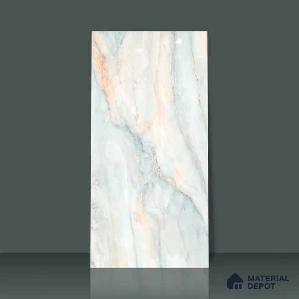 Marble Onyx Wall & Floor Tile TL 02177 Ice Blue 4 ft x 2 ft Glossy Finish Vitrified Tile - 9 mm | 3 Random Designs | Suitable For Living Room, Bedroom, Dining