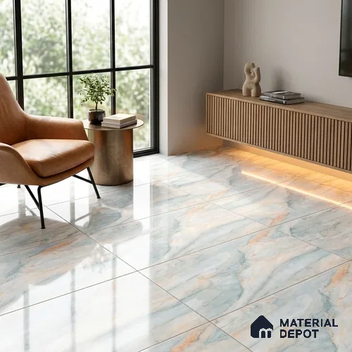 Marble Onyx Wall & Floor Tile TL 02177 Ice Blue 4 ft x 2 ft Glossy Finish Vitrified Tile - 9 mm | 3 Random Designs | Suitable For Living Room, Bedroom, Dining