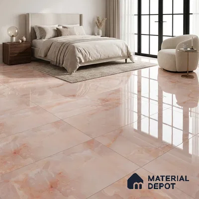 Marble Floor & Wall Tile TL 02178 B Malaga Pink 4 ft x 2 ft Prima Glossy Finish Vitrified Tile - 9 mm (Random 4)