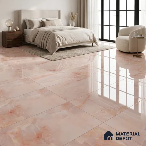Marble Floor & Wall Tile TL 02178 B Malaga Pink 4 ft x 2 ft Prima Glossy Finish Vitrified Tile - 9 mm (Random 4)