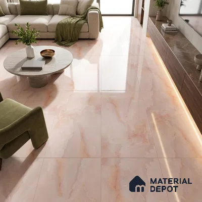 Marble Onyx Wall & Floor Tile TL 02178 B Baby Pink 4 ft x 2 ft Glossy Finish Vitrified Tile - 9 mm | 4 Random Designs | Suitable For Living Room, Bedroom, Dining