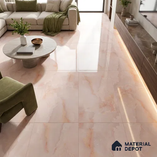 Marble Onyx Wall & Floor Tile TL 02178 B Baby Pink 4 ft x 2 ft Glossy Finish Vitrified Tile - 9 mm | 4 Random Designs | Suitable For Living Room, Bedroom, Dining