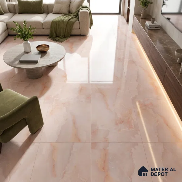 Marble Onyx Wall & Floor Tile TL 02178 B Baby Pink 4 ft x 2 ft Glossy Finish Vitrified Tile - 9 mm | 4 Random Designs | Suitable For Living Room, Bedroom, Dining