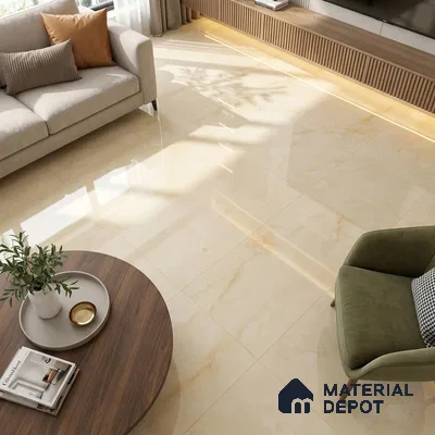 Marble Onyx Wall & Floor Tile TL 02178 A Warm Beige 4 ft x 2 ft Glossy Finish Vitrified Tile - 9 mm | 4 Random Designs | Suitable For Living Room, Bedroom, Dining