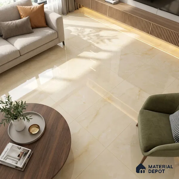 Marble Onyx Wall & Floor Tile TL 02178 A Warm Beige 4 ft x 2 ft Glossy Finish Vitrified Tile - 9 mm | 4 Random Designs | Suitable For Living Room, Bedroom, Dining