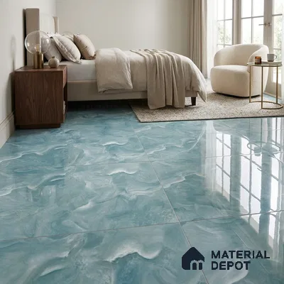 Marble Floor & Wall Tile TL 02179 Mint Blue 4 ft x 2 ft Glossy Finish Vitrified Tile - 9 mm (Random 4)