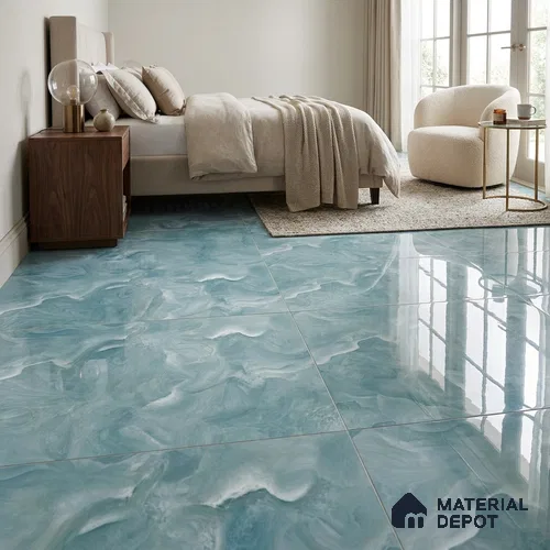 Marble Floor & Wall Tile TL 02179 Mint Blue 4 ft x 2 ft Glossy Finish Vitrified Tile - 9 mm (Random 4)
