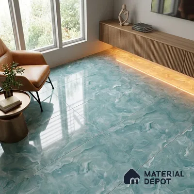 Marble Onyx Wall & Floor Tile TL 02179 Sea Teal 4 ft x 2 ft Glossy Finish Vitrified Tile - 9 mm | 4 Random Designs | Suitable For Living Room, Bedroom, Dining