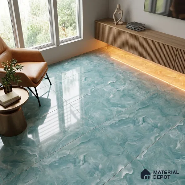 Marble Onyx Wall & Floor Tile TL 02179 Sea Teal 4 ft x 2 ft Glossy Finish Vitrified Tile - 9 mm | 4 Random Designs | Suitable For Living Room, Bedroom, Dining