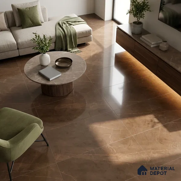Marble Armani Brown Wall & Floor Tile TL 02180 Coffee Brown 4 ft x 2 ft High Gloss Finish Vitrified Tile - 9 mm | 4 Random Designs | Suitable For Living Room, Bedroom, Dining