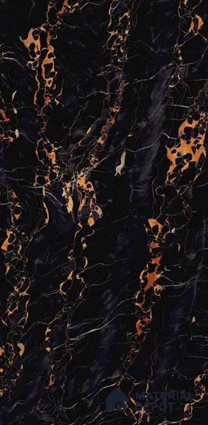 Marble Portoro Wall & Floor Tile TL 02181 Onyx Black 4 ft x 2 ft High Gloss Finish Vitrified Tile - 9 mm | 5 Random Designs | Suitable For Living Room, Bedroom, Dining