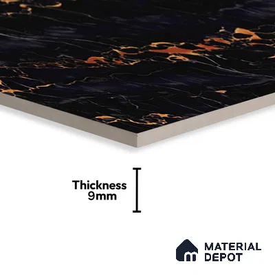 Marble Portoro Wall & Floor Tile TL 02181 Onyx Black 4 ft x 2 ft High Gloss Finish Vitrified Tile - 9 mm | 5 Random Designs | Suitable For Living Room, Bedroom, Dining
