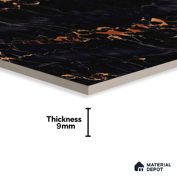 Marble Portoro Wall & Floor Tile TL 02181 Onyx Black 4 ft x 2 ft High Gloss Finish Vitrified Tile - 9 mm | 5 Random Designs | Suitable For Living Room, Bedroom, Dining