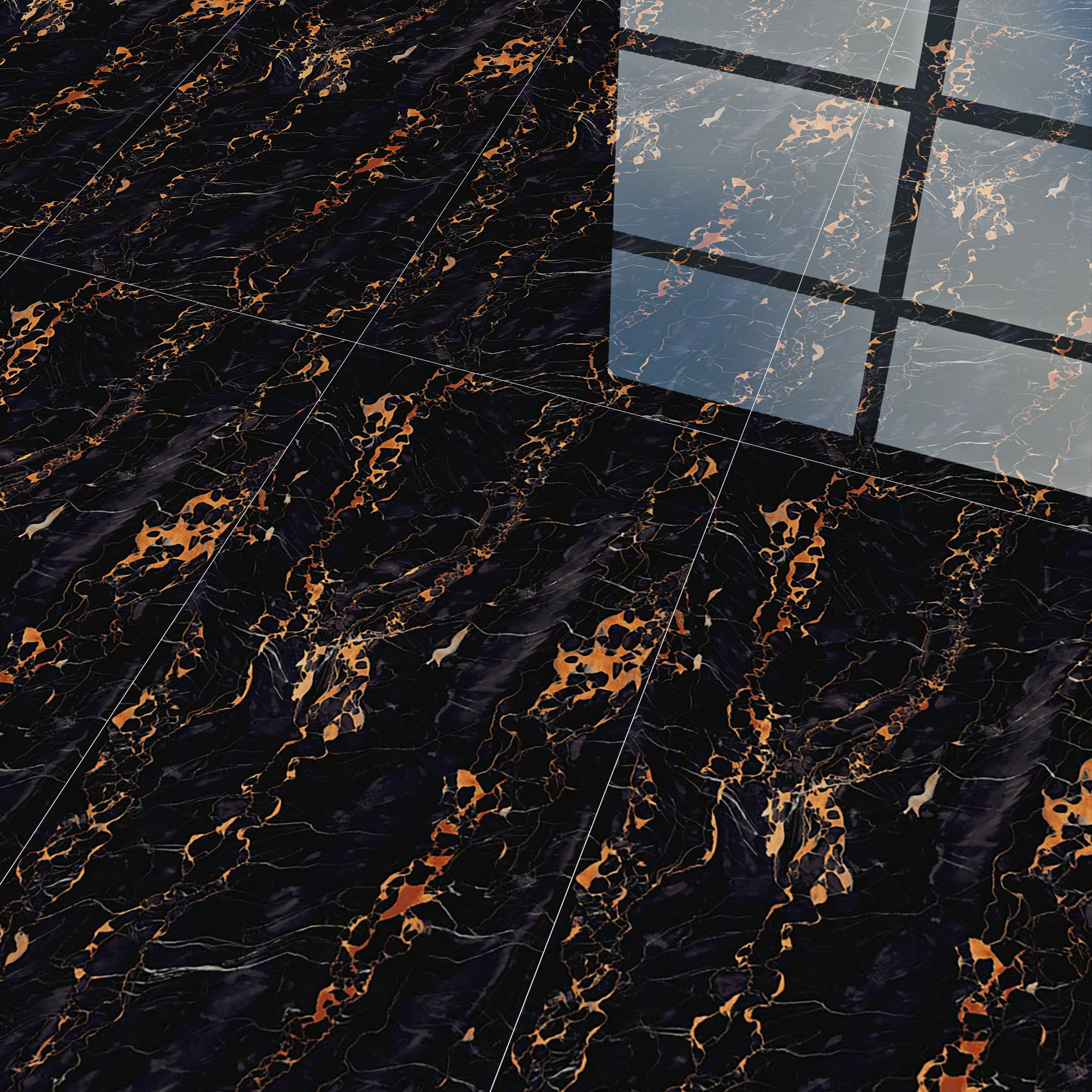 Marble Portoro Wall & Floor Tile TL 02181 Onyx Black 4 ft x 2 ft High Gloss Finish Vitrified Tile - 9 mm | 5 Random Designs | Suitable For Living Room, Bedroom, Dining