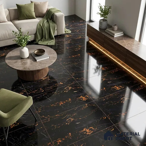 Marble Portoro Wall & Floor Tile TL 02181 Onyx Black 4 ft x 2 ft High Gloss Finish Vitrified Tile - 9 mm | 5 Random Designs | Suitable For Living Room, Bedroom, Dining