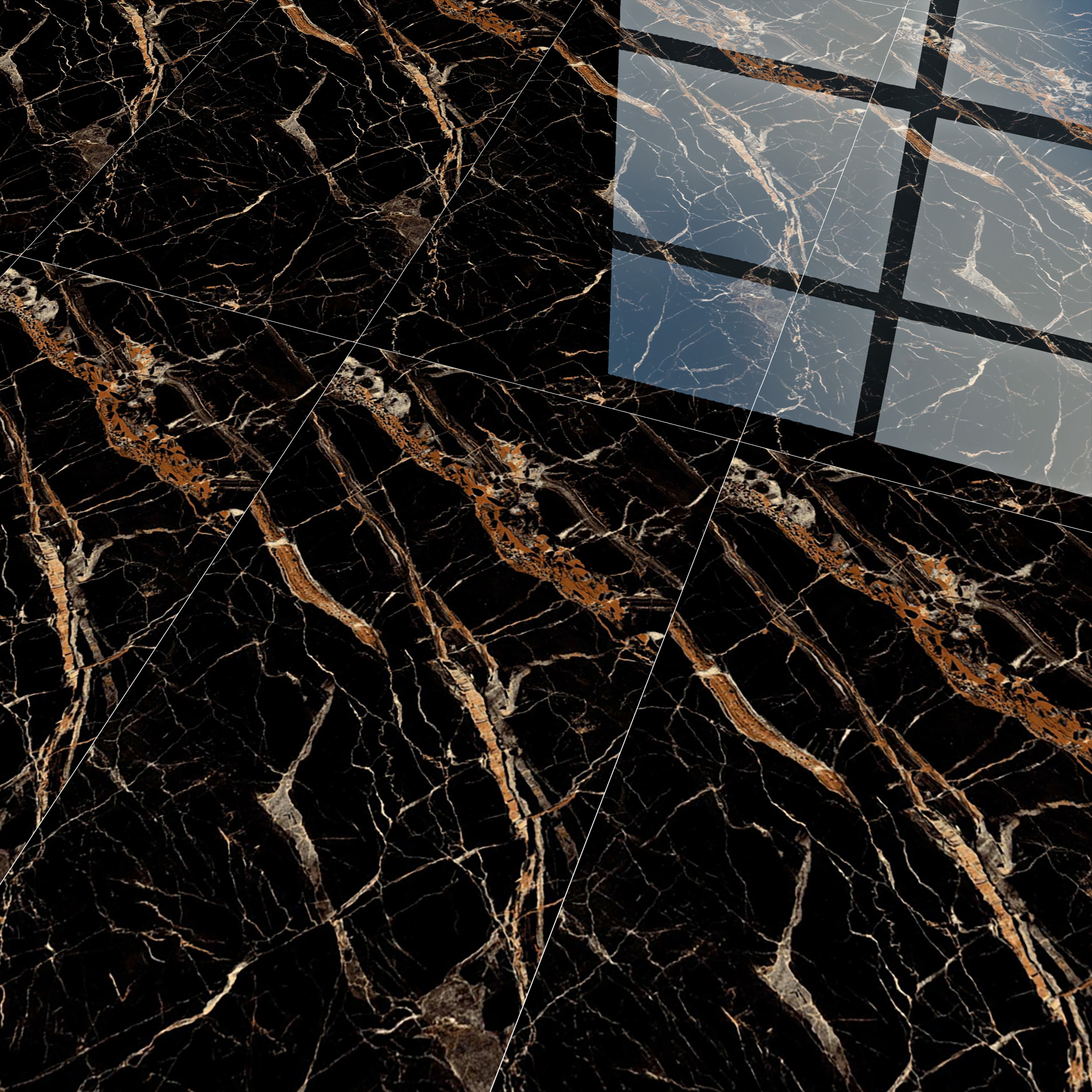 Marble Portoro Wall & Floor Tile TL 02182 Jet Black 4 ft x 2 ft High Gloss Finish Vitrified Tile - 9 mm | 3 Random Designs | Suitable For Living Room, Bedroom, Dining
