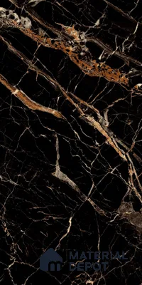 Marble Portoro Wall & Floor Tile TL 02182 Jet Black 4 ft x 2 ft High Gloss Finish Vitrified Tile - 9 mm | 3 Random Designs | Suitable For Living Room, Bedroom, Dining