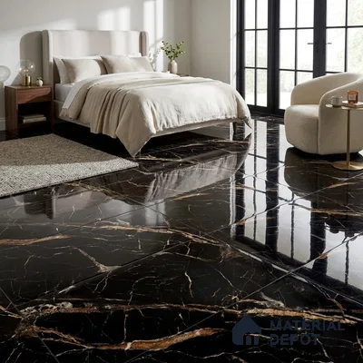Marble Floor & Wall Tile TL 02182 Sombre Black 4 ft x 2 ft High Gloss Finish Tile - 9 mm (Random 3)