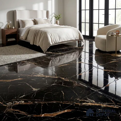 Marble Floor & Wall Tile TL 02182 Sombre Black 4 ft x 2 ft High Gloss Finish Tile - 9 mm (Random 3)