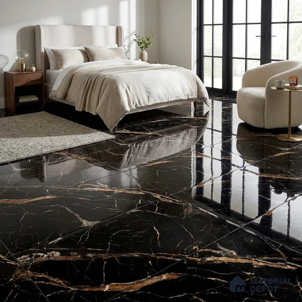 Marble Floor & Wall Tile TL 02182 Sombre Black 4 ft x 2 ft High Gloss Finish Tile - 9 mm (Random 3)