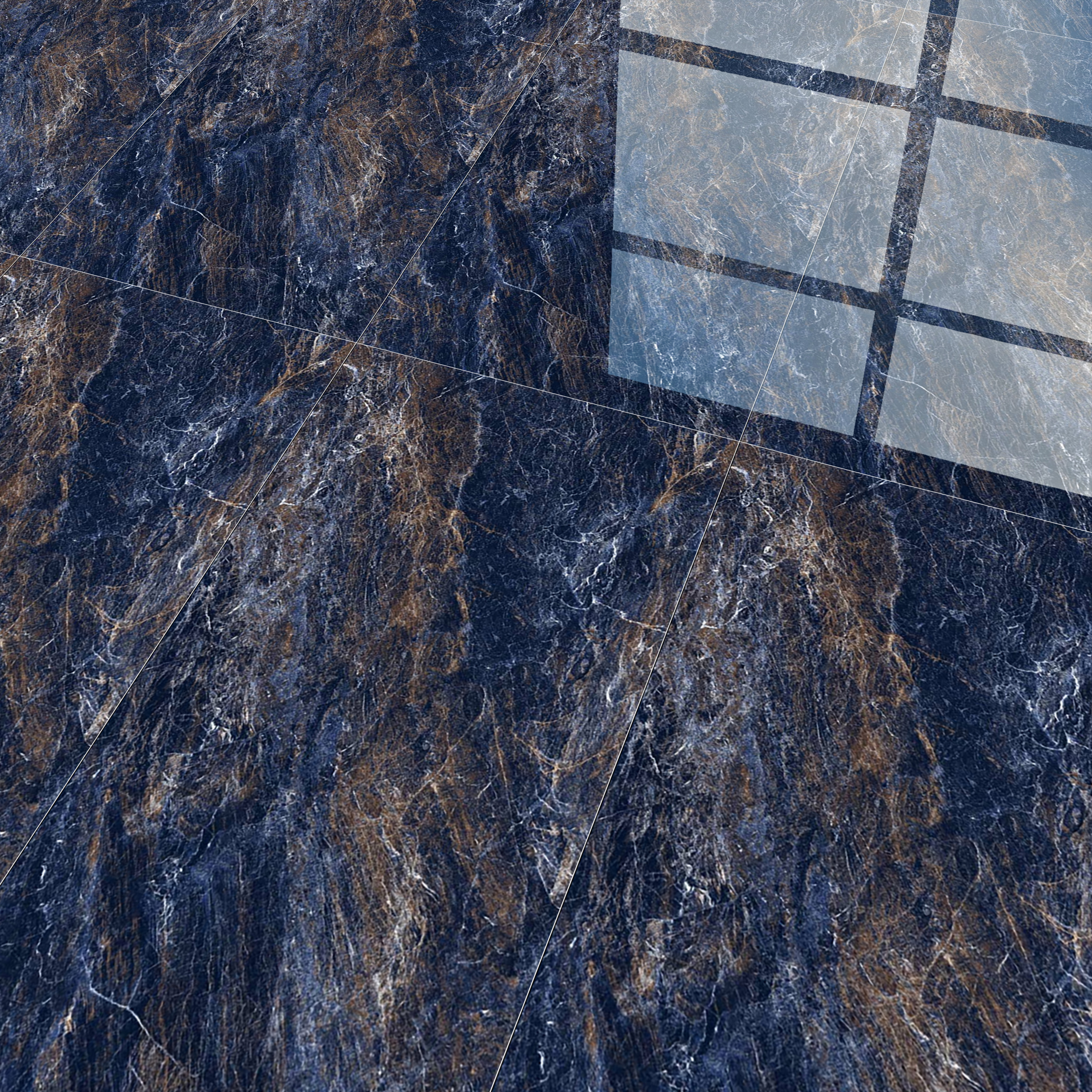 Marble Sodalite Blue Wall & Floor Tile TL 02183 Navy Blue 4 ft x 2 ft High Gloss Finish Vitrified Tile - 9 mm | 5 Random Designs | Suitable For Living Room, Bedroom, Dining