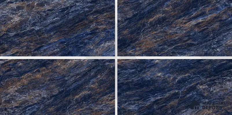 Marble Sodalite Blue Wall & Floor Tile TL 02183 Navy Blue 4 ft x 2 ft High Gloss Finish Vitrified Tile - 9 mm | 5 Random Designs | Suitable For Living Room, Bedroom, Dining