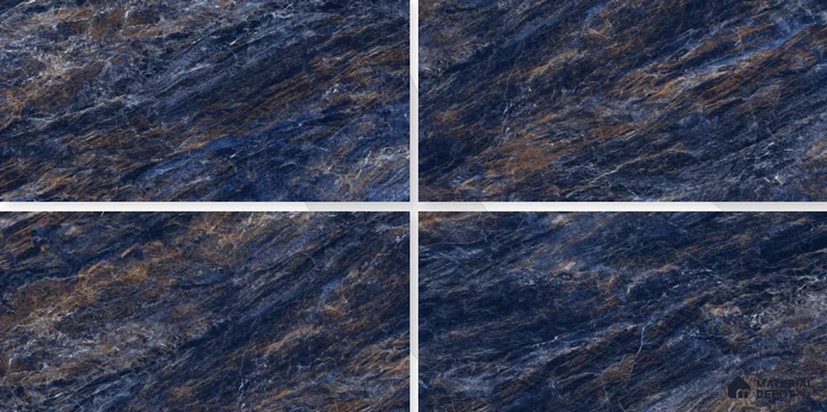 Marble Sodalite Blue Wall & Floor Tile TL 02183 Navy Blue 4 ft x 2 ft High Gloss Finish Vitrified Tile - 9 mm | 5 Random Designs | Suitable For Living Room, Bedroom, Dining