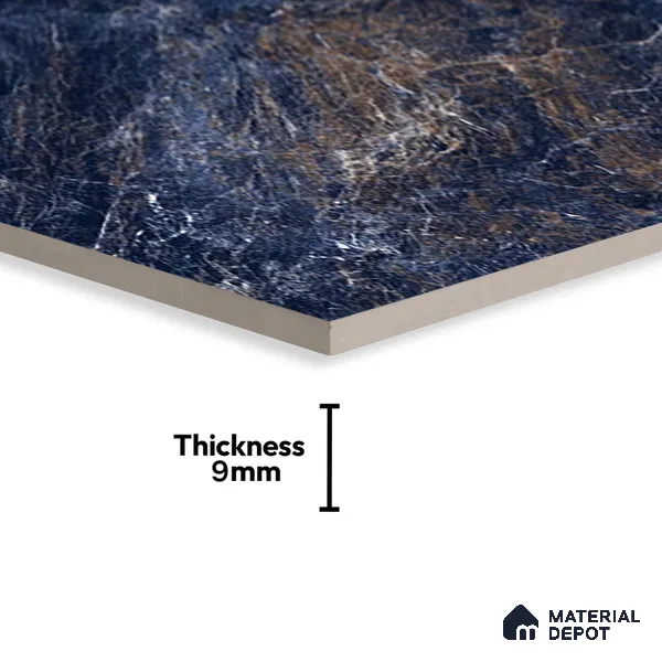 Marble Sodalite Blue Wall & Floor Tile TL 02183 Navy Blue 4 ft x 2 ft High Gloss Finish Vitrified Tile - 9 mm | 5 Random Designs | Suitable For Living Room, Bedroom, Dining