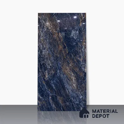 Marble Sodalite Blue Wall & Floor Tile TL 02183 Navy Blue 4 ft x 2 ft High Gloss Finish Vitrified Tile - 9 mm | 5 Random Designs | Suitable For Living Room, Bedroom, Dining