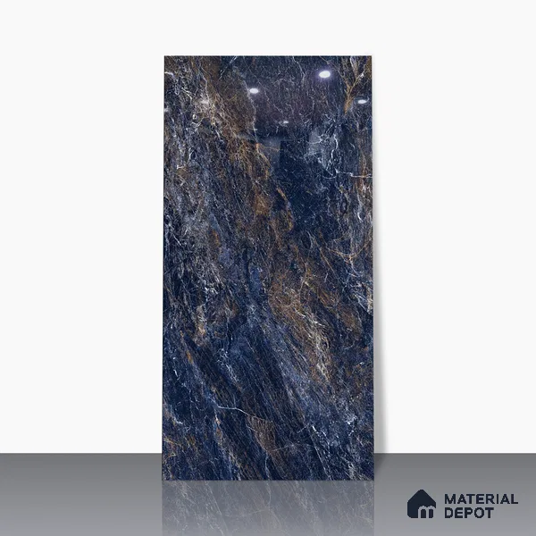 Marble Sodalite Blue Wall & Floor Tile TL 02183 Navy Blue 4 ft x 2 ft High Gloss Finish Vitrified Tile - 9 mm | 5 Random Designs | Suitable For Living Room, Bedroom, Dining