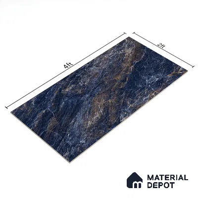 Marble Sodalite Blue Wall & Floor Tile TL 02183 Navy Blue 4 ft x 2 ft High Gloss Finish Vitrified Tile - 9 mm | 5 Random Designs | Suitable For Living Room, Bedroom, Dining