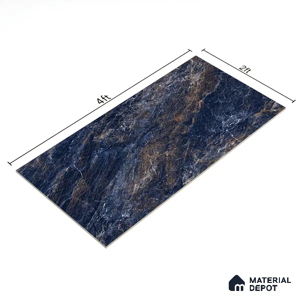 Marble Sodalite Blue Wall & Floor Tile TL 02183 Navy Blue 4 ft x 2 ft High Gloss Finish Vitrified Tile - 9 mm | 5 Random Designs | Suitable For Living Room, Bedroom, Dining