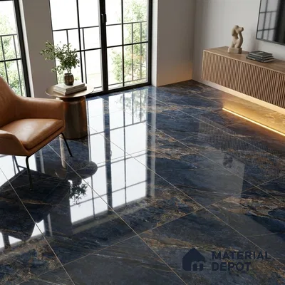 Marble Sodalite Blue Wall & Floor Tile TL 02183 Navy Blue 4 ft x 2 ft High Gloss Finish Vitrified Tile - 9 mm | 5 Random Designs | Suitable For Living Room, Bedroom, Dining