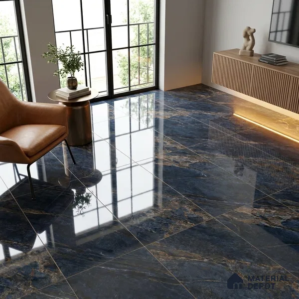 Marble Sodalite Blue Wall & Floor Tile TL 02183 Navy Blue 4 ft x 2 ft High Gloss Finish Vitrified Tile - 9 mm | 5 Random Designs | Suitable For Living Room, Bedroom, Dining