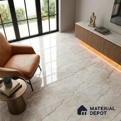 Marble Dyna Royale Wall & Floor Tile TL 02189 Linen Beige 4 ft x 2 ft Glossy Finish Vitrified Tile - 9 mm | Suitable For Living Room, Bedroom, Dining