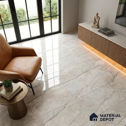 Marble Dyna Royale Wall & Floor Tile TL 02189 Linen Beige 4 ft x 2 ft Glossy Finish Vitrified Tile - 9 mm | Suitable For Living Room, Bedroom, Dining