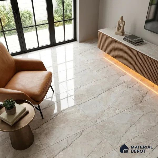 Marble Dyna Royale Wall & Floor Tile TL 02189 Linen Beige 4 ft x 2 ft Glossy Finish Vitrified Tile - 9 mm | Suitable For Living Room, Bedroom, Dining