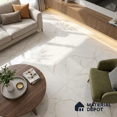 Marble Calacatta Wall & Floor Tile TL 02190 Ivory Beige 4 ft x 2 ft Glossy Finish Vitrified Tile - 9 mm | Suitable For Living Room, Bedroom, Dining