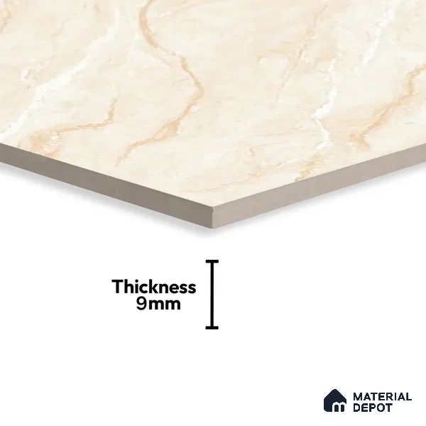 Marble Crema Marfil Wall & Floor Tile TL 02192 Warm Beige 4 ft x 2 ft Glossy Finish Vitrified Tile - 9 mm | Suitable For Living Room, Bedroom, Dining