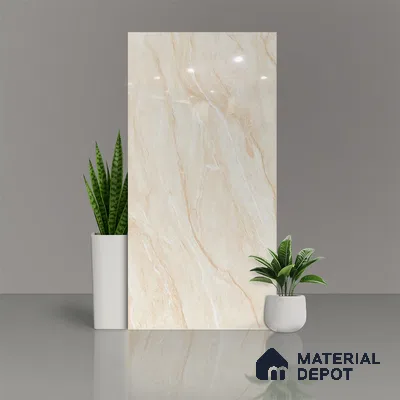 Marble Crema Marfil Wall & Floor Tile TL 02192 Warm Beige 4 ft x 2 ft Glossy Finish Vitrified Tile - 9 mm | Suitable For Living Room, Bedroom, Dining
