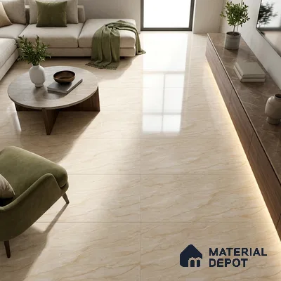 Marble Crema Marfil Wall & Floor Tile TL 02192 Warm Beige 4 ft x 2 ft Glossy Finish Vitrified Tile - 9 mm | Suitable For Living Room, Bedroom, Dining