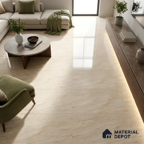 Marble Crema Marfil Wall & Floor Tile TL 02192 Warm Beige 4 ft x 2 ft Glossy Finish Vitrified Tile - 9 mm | Suitable For Living Room, Bedroom, Dining