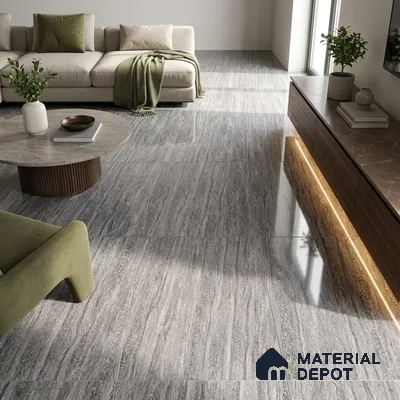 Luxury Living Space With Glossy Floor Tiles And Wooden Laminates | Material Depot